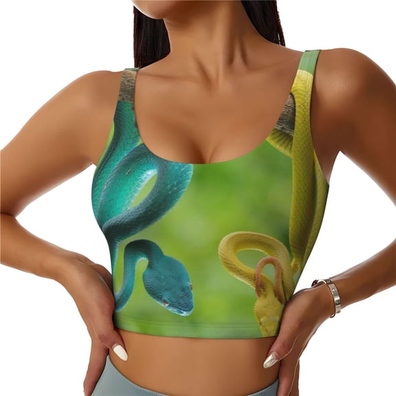 Naloa Blue Viper And Yellow Viper Snake Sports Bras for Women,Sports Bras for Women High Support with Removable Pads-Large