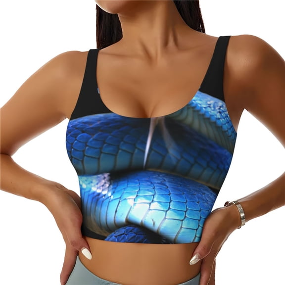 Naloa Blue Viper Snake 2 Sports Bras for Women,Sports Bras for Women High Support with Removable Pads-Medium