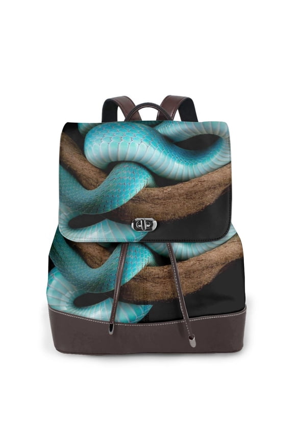 Naloa Blue Viper Snake Print Leather Backpack Purse for Women and Ladies,Shoulder Travel Daypacks Bags,Laptop Backpack for Women