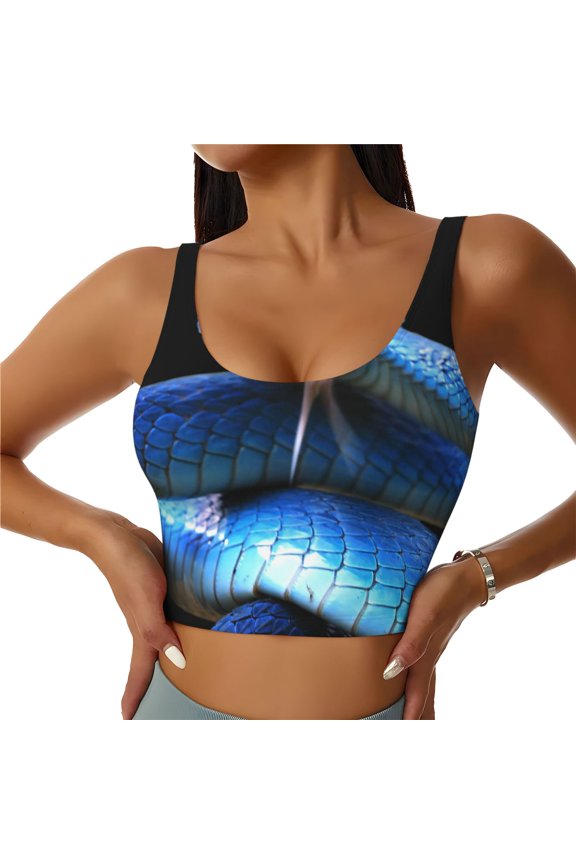 Blue Viper Snake Sports Bras for Women, High Support Bra with Removable Pads, Comfortable - Large