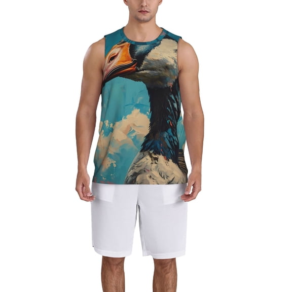 Naloa Blue Watercolor Duck Basketball Jersey Reversible Men's Mesh Athletic Sports Shirts Training Practice S-4XLMedium