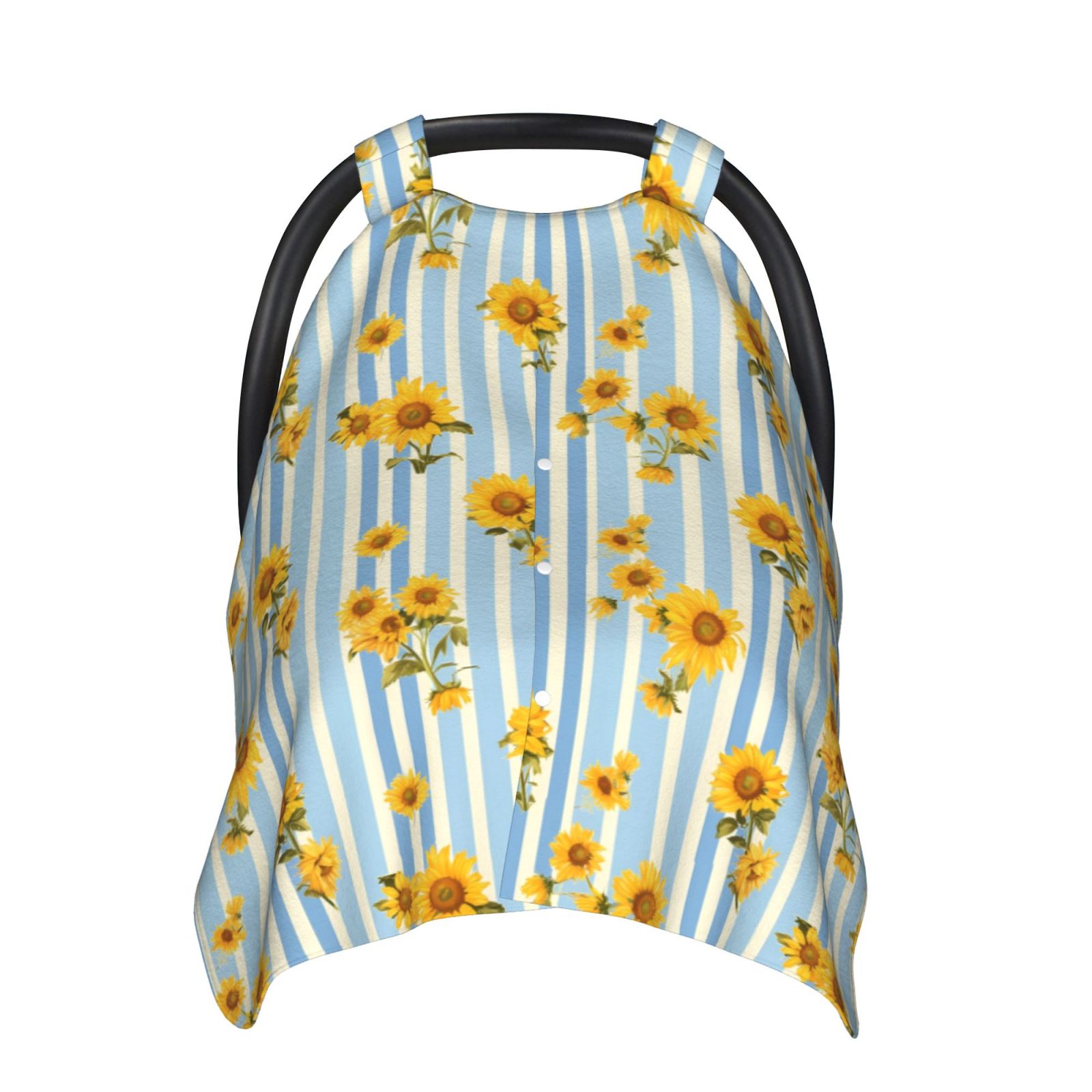 Naloa Blue White Striped Sunflower Baby Car Seat Cover, Breathable Baby Carrier Cover, Multiuse Baby Carrier Cover & Nursing Breastfeeding Cover