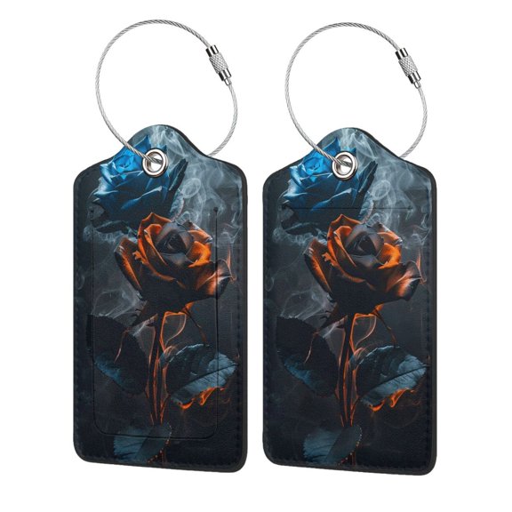 Naloa Blue and Red Roses Artwork Luggage Tag for Suitcase Leather Baggage Tag with Stainless Steel Loop Privacy Cover for Women Men Girls-1