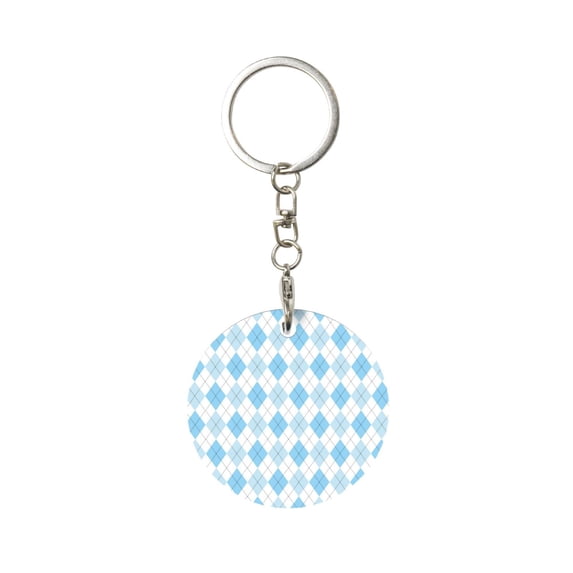 Naloa Blue and White Squares Print Round Keychain Keychain Key Ring, Key Tag, Key Chain Bulk for Gift Accessories (Round)