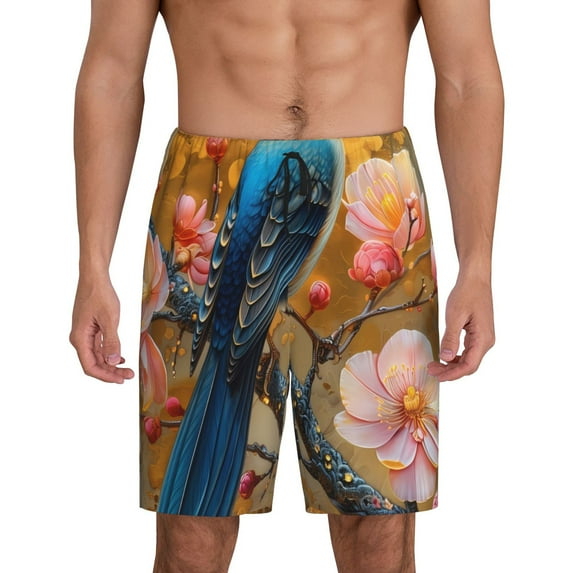 Naloa Bluebird Blossom Elegance Men's Short Pajama Pants, Pj Shorts, Lounge Comfort Shorts-X-Large