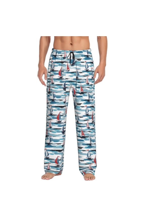Boat In Ocean Pajama Pants Men, PJ Bottoms, Sleep & Lounge Pants-Medium