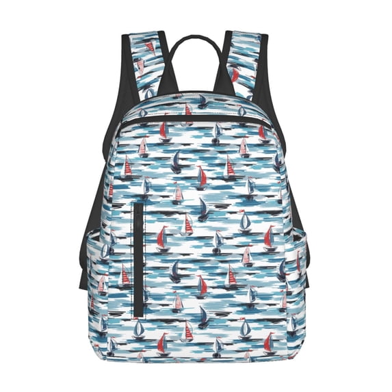 Naloa Boat In Ocean Print Lightweight DayBackpack Suitable for school, work, shopping, travel, etc.