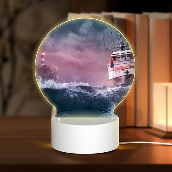 Naloa Boat Lighthouse Storm Waves Acrylic LED Night Light Custom LED Lights Personalized Nightlight Customized Gifts for Family Couples Friends