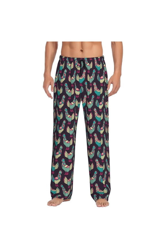 Bohemian Chicken Pajama Pants Men, PJ Bottoms, Sleep & Lounge Pants-Large