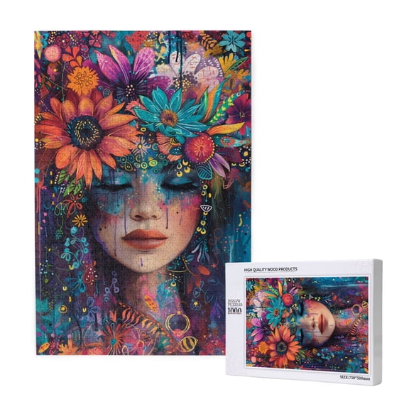 Naloa Bohemian Colorful Flower Woman Custom Puzzles Personalized Puzzle 1000 Pieces from Photo Custom Jigsaw Puzzle for Wedding, Graduation, (29.519.7in, Vertical)