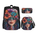 thumbnail image 1 of Naloa Bohemian Colorful Flower Woman Print Large Capacity Backpack Lunch Bag Pencil Case Combination 3 Piece Set for Student, 1 of 1