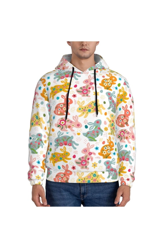 Boho Bunny Men's Casual Hooded Collar Drawstring Hoodies Pullover Sweatshirts Casual Long Sleeve Shirts-Small