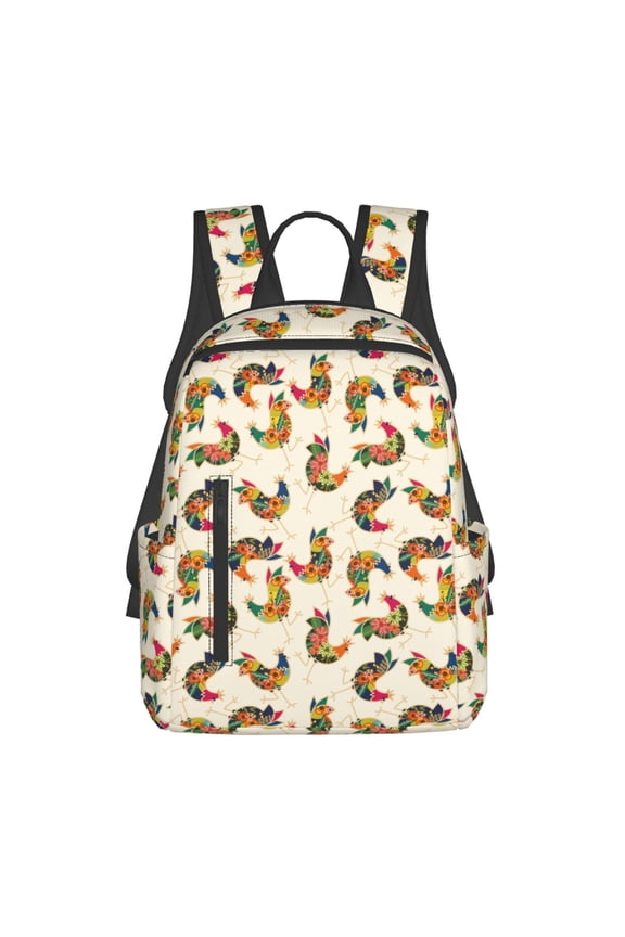 Boho Chicken Print Lightweight DayBackpack Suitable for school, work, shopping, travel, etc.