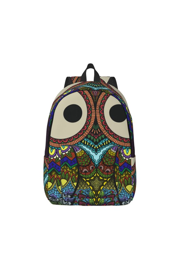 Boho Owl Canvas Backpack for Men Women Rucksack Casual Travel Daypack College Tote Satchel Bookbag for Teens-Small
