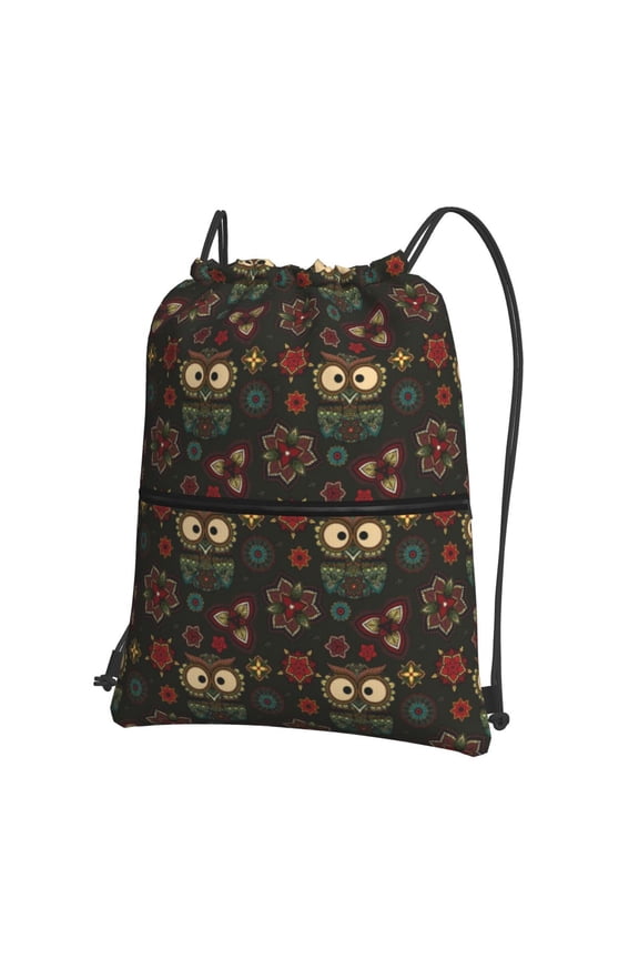 Boho Owl Drawstring Backpack String Bag Cinch Water Resistant for Gym Shopping Sport Yoga