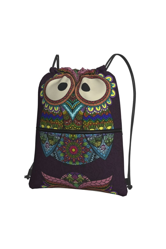 Boho Owl Drawstring Backpack String Bag Cinch Water Resistant for Gym Shopping Sport Yoga