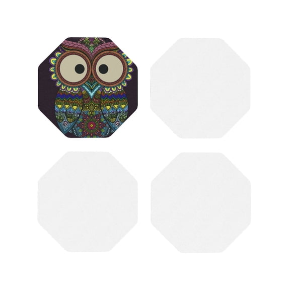 Naloa Boho Owl Leather Coasters for Drinks, Durable Drink Coasters 4 Set for Tabletop Protection, Luxurious Home Décor and Housewarming Gift ( {designName})Octagon