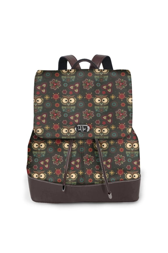 Naloa Boho Owl Print Leather Backpack Purse for Women and Ladies,Shoulder Travel Daypacks Bags,Laptop Backpack for Women