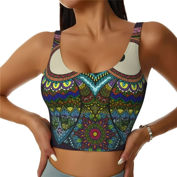 Naloa Boho Owl Sports Bras for Women, High Support Bra with Removable Pads, Comfortable - Medium