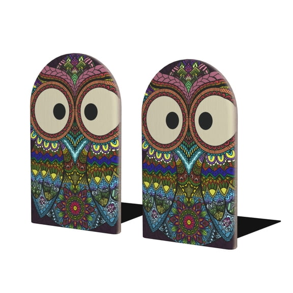 Naloa Boho Owl Wood Non-Skid Bookend for Shelves,Book Ends for Heavy Books, Book Stand for CDs,1 Pair