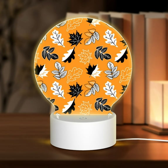 Naloa Bold Black and White Leaves Orange Acrylic LED Night Light Custom LED Lights Personalized Nightlight Customized Gifts for Family Couples Friends