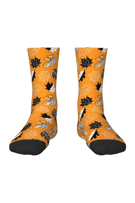 Bold Black and White Leaves Orange Kids Socks Unisex Kids and Toddlers' Crew Socks, ,1 Pairs