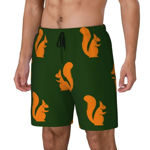 Naloa Bold Squirrel Silhouettes Print Men Swim Trunks with Compression Liner ,Board Shorts,Men's Swim Shorts with Drawstring and Elastic Waistband-Small