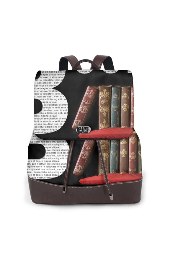 Naloa Books1 Print Leather Backpack Purse for Women and Ladies,Shoulder Travel Daypacks Bags,Laptop Backpack for Women