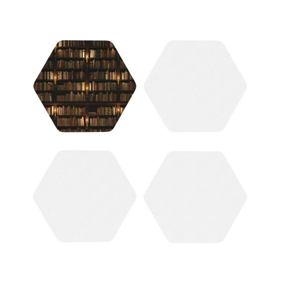Naloa Bookshelves Leather Coasters for Drinks, Durable Drink Coasters 4 Set for Tabletop Protection, Luxurious Home Décor and Housewarming Gift ( {designName})Hexagon