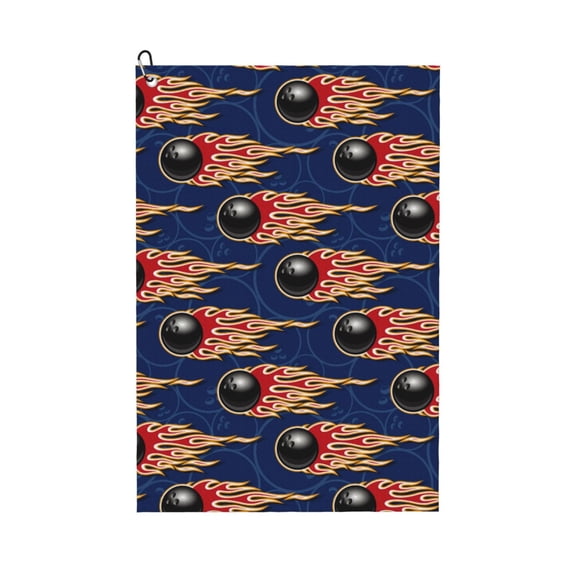 Naloa Bowling Ball And Flame Golf Towel Golf Gift for Men and Women Golf Towel with Carabiner Clip to Quickly Remove Mud, Dirt and Sweat