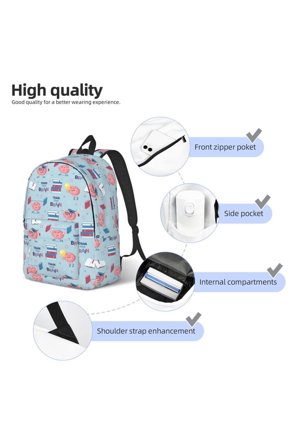 Brain Training Print Durable Canvas College Rucksack,Laptop Excursion Backpack,Travel Notebook School Backpack,Bookbag For Men Women