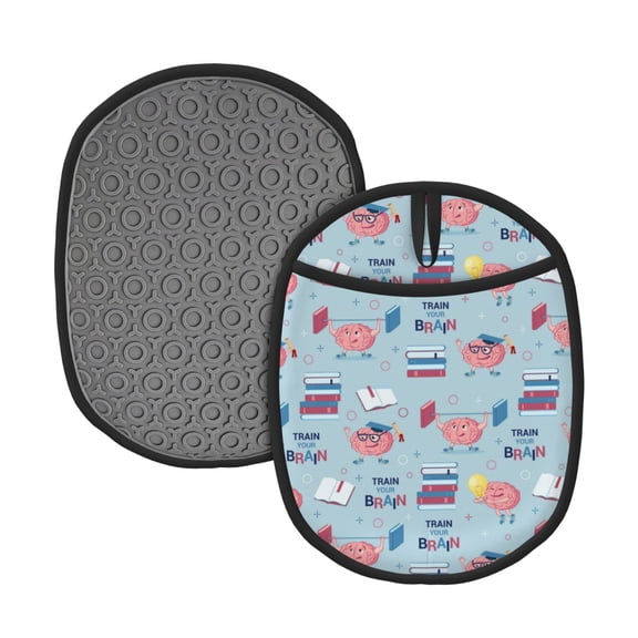Naloa Brain Training Silicone Pot Holders, Oven Mitts Heat Resistant Hot Pads, Non Slip Pot Holder for Kitchen Baking and Cooking 9.4 x 7.5 Inches