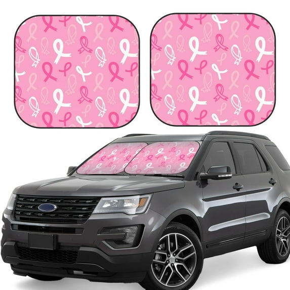 Naloa Breast Cancer Awareness (3) 2 Piece Foldable Car Sun Shades, Car Windshield Sunshade, Front Window Sunshade for Car, Truck, SUV - Large