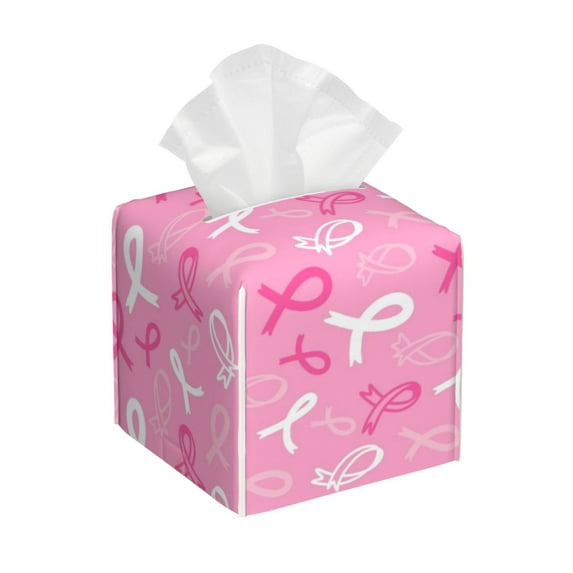 Naloa Breast Cancer Awareness (3) Tissue Box CoverLeather Tissue Holder Square Facial Tissue Case Facial Paper Organizer Dispenser for Bathroom, Vanity Countertop, Tabletop, Car