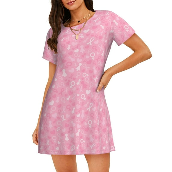 Naloa Breast Cancer Awareness Print Women Nightgowns,Womens Loungewear,Short Sleeve Sleepwear,Comfy Ladies Nightdress