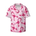 thumbnail image 1 of Naloa Breast Cancer Ribbons Awareness Men's Loose Fit Cuban Collar Short-Sleeve Shirt with Button-down and Chest Pocket for Everyday Wear Outings - Small, 1 of 7