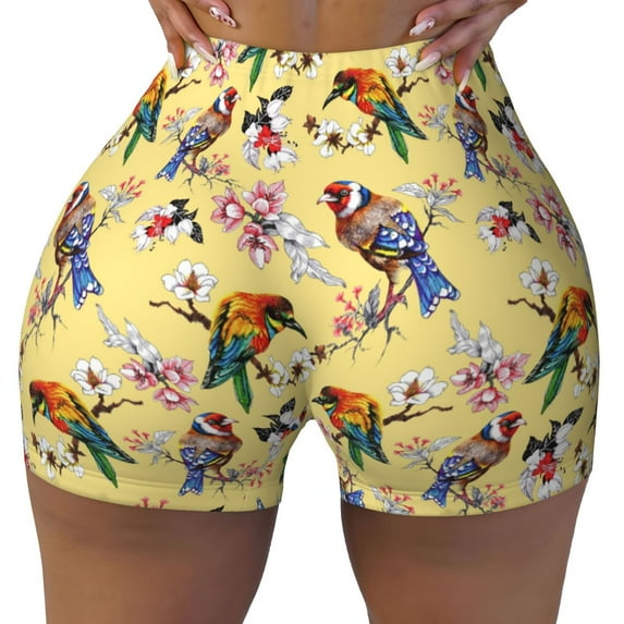Naloa Bright Birds Biker Shorts for Women Seamless Scrunch Short Women’s Yoga Shorts for Gym Running Sport Shorts - Medium