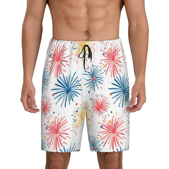 Naloa Bright Colorful Fireworks Men's Short Pajama Pants, Pj Shorts, Lounge Comfort Shorts-XX-Large