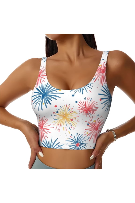 Bright Colorful Fireworks Sports Bras for Women,Sports Bras for Women High Support with Removable Pads-XX-Large