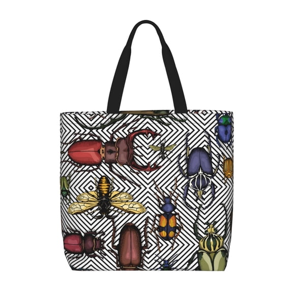 Naloa Bright Insects Tote Bag for Women, Foldable Tote Bag With Zipper, Large Shoulder Bag, Top Handle Handbag for Travel, Work, Shopping
