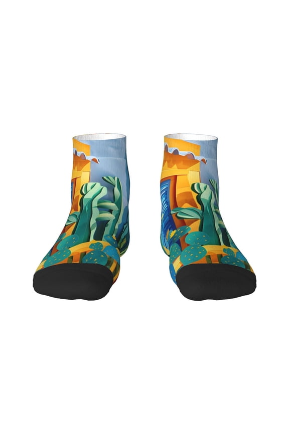 Bright Paper Cactus Scene Ankle Socks for Women Non Slip Socks No Show Socks Classic Low Cut Casual Socks Casual Socks