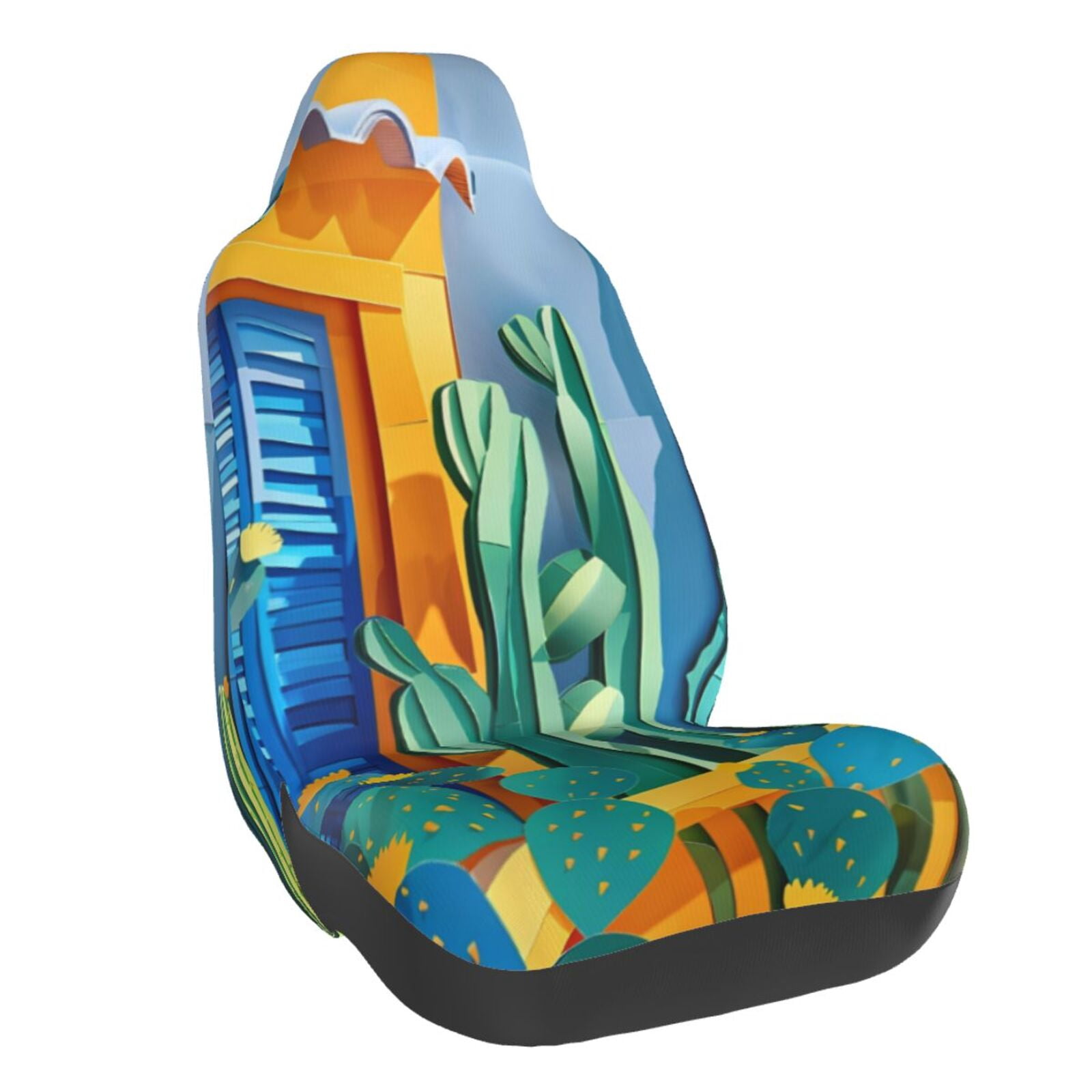 Naloa Bright Paper Cactus Scene Car Seat Covers Universal Front Seat Coves for Car Accessories ,Padded Car Covers for Automotive, SUV, Truck, and Van