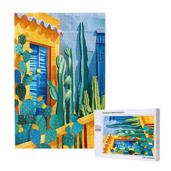 Naloa Bright Paper Cactus Scene Custom Puzzles Personalized Puzzle 1000 Pieces from Photo Custom Jigsaw Puzzle for Wedding, Graduation, (29.519.7in, Vertical)