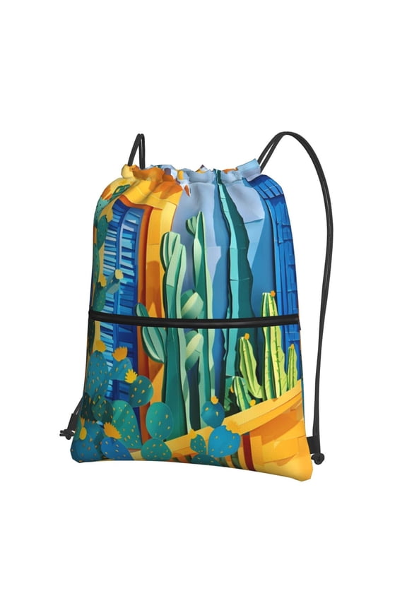 Bright Paper Cactus Scene Drawstring Backpack String Bag Cinch Water Resistant for Gym Shopping Sport Yoga