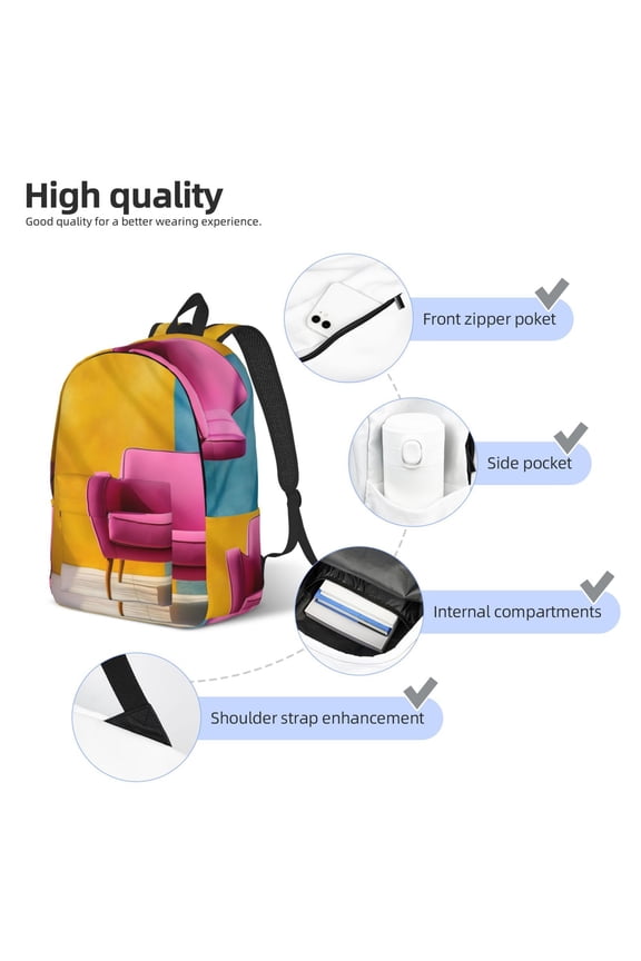 Bright Pink Chair Print Durable Canvas College Rucksack,Laptop Excursion Backpack,Travel Notebook School Backpack,Bookbag For Men Women