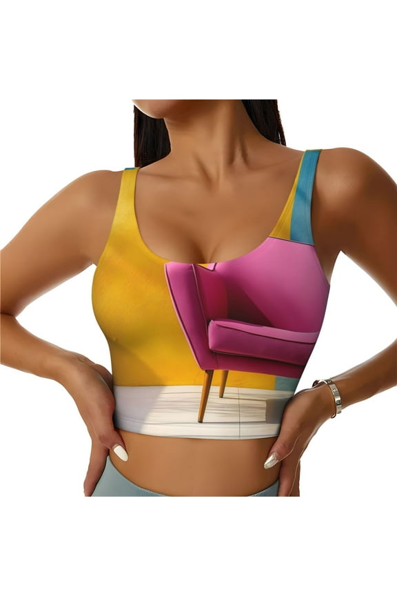Bright Pink Chair Sports Bras for Women,Sports Bras for Women High Support with Removable Pads-Large