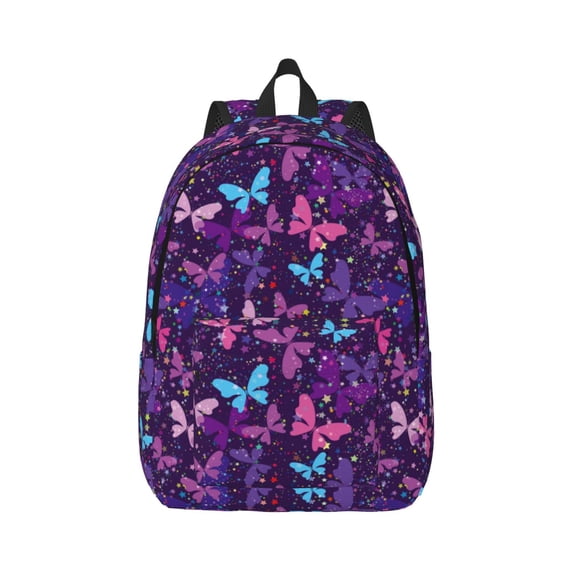 Naloa Bright Purple Butterflies Canvas Backpack for Men Women Rucksack Casual Travel Daypack College Tote Satchel Bookbag for Teens-Small