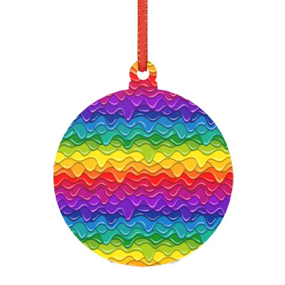 Naloa Bright Rainbow Acrylic Santa Tree Decorations Christmas Hanging Pendant for Christmas Winter New Year Party Hanging Decorations-Round Shape