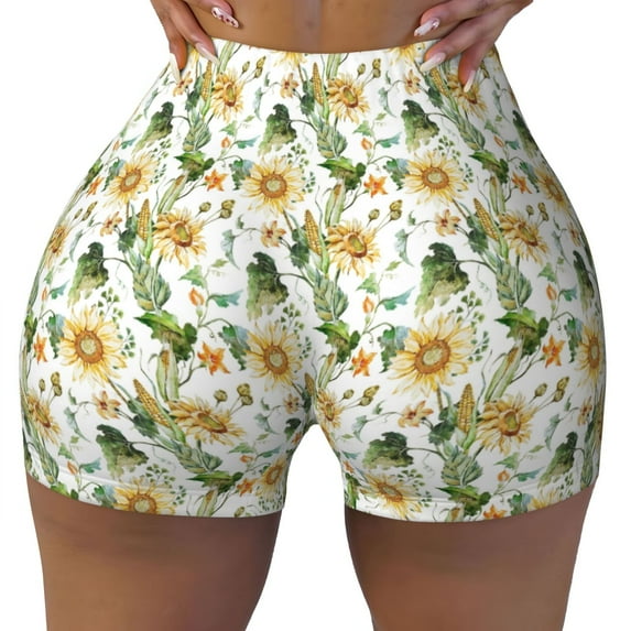 Naloa Bright Sunflowers Biker Shorts for Women Seamless Scrunch Short Women’s Yoga Shorts for Gym Running Sport Shorts - Medium