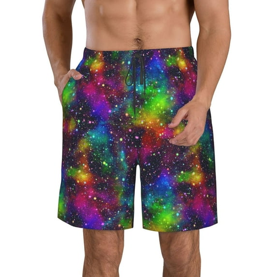Naloa Bright Universe Men's Beach Shorts, Surfing shorts, Swim trunks, Quick Dry Swim Trunks for Surfing Beach Fun - X-Large